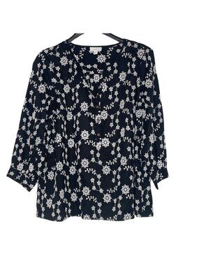 J. Jill Floral Embroidered Oversized Popover Top Sz MED Boho Cotton